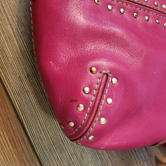 Michael Kors Hot Pink Studded Leather Handbag Satchel Purse - Picture 14 of 15